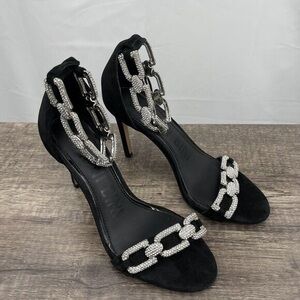 Black Rhinestone Chain Strap Stiletto Sandals